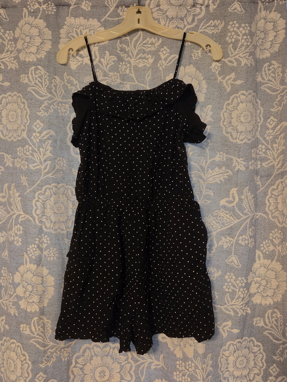 Old Navy Black Romper with White Polka Dots - One Shoulder
